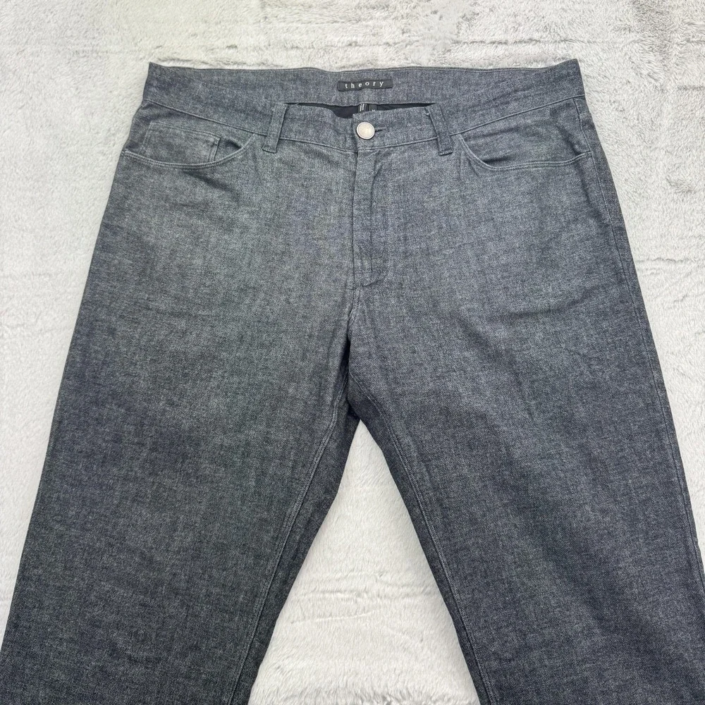 Theory Pants Mens 34 x 29 Gray Blue Cotton Stretch Casual Slim Trouser Straight